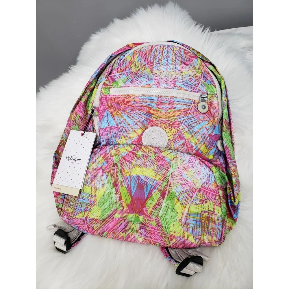 NEW KIPLING Nylon Challenger School Backpack PALM TREE TROPICAL PINK GIRL SCHOOL